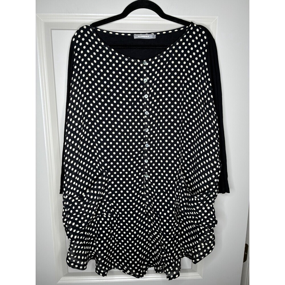 Alembika Polka Dot Oversized Tunic/Mini Dress Buttondown Longsleeve Size 2 US 8